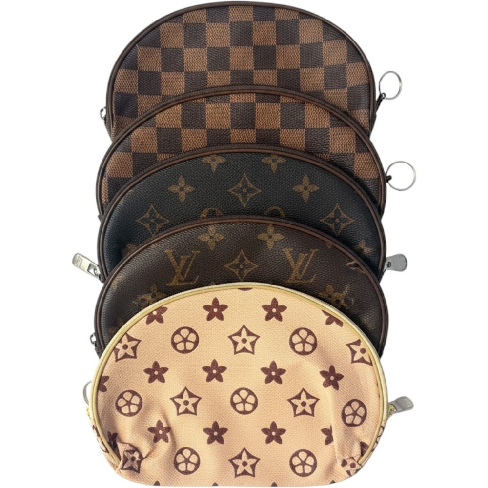 Lot of 6 Cosmetic Pouch Set Women Small Makeup Bag Monogram Checkered Floral New